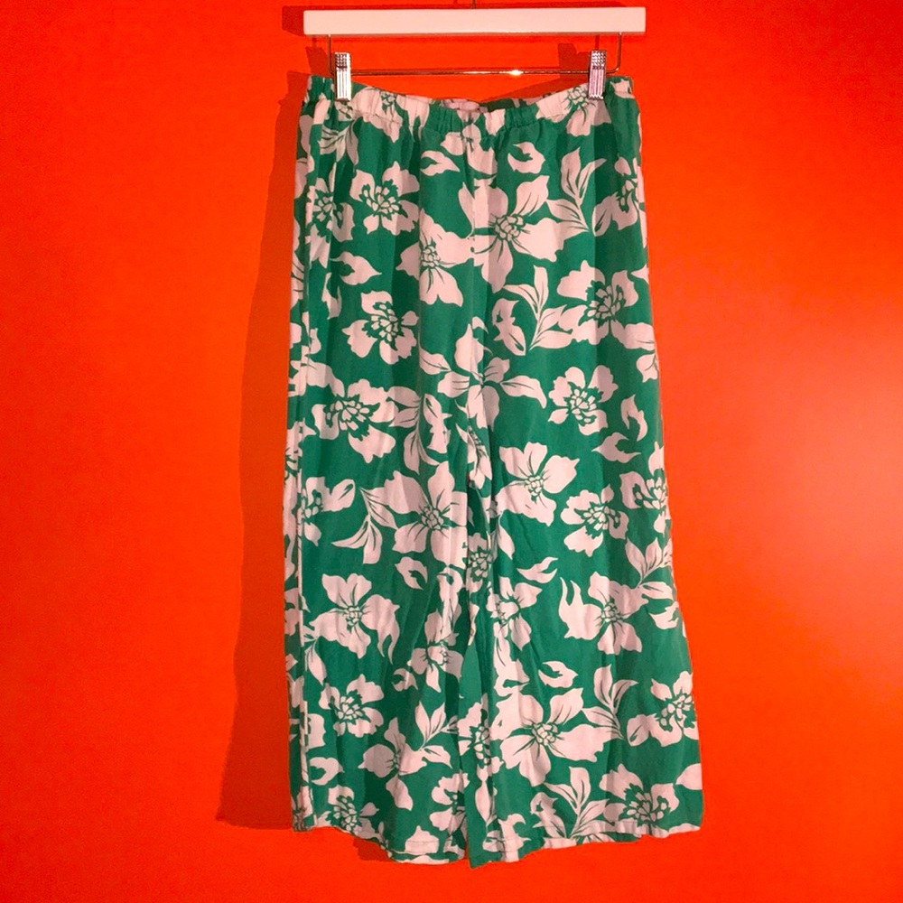 O’Neill Floral Green and White Women's Wide Leg Pants Med/Large